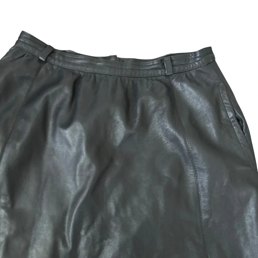 Vintage Stockmann Black Genuine Leather Midi Skirt Sz 6/28
